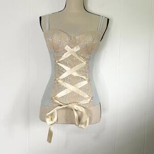 Vintage VTG Rampage Floral Lace Sheer Lace Up Corset Bustier Top Women's 36B
